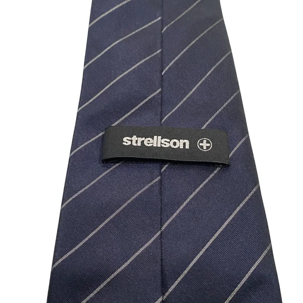 Strellson Navy Blue Silk Pin Striped Tie Men 3.25
